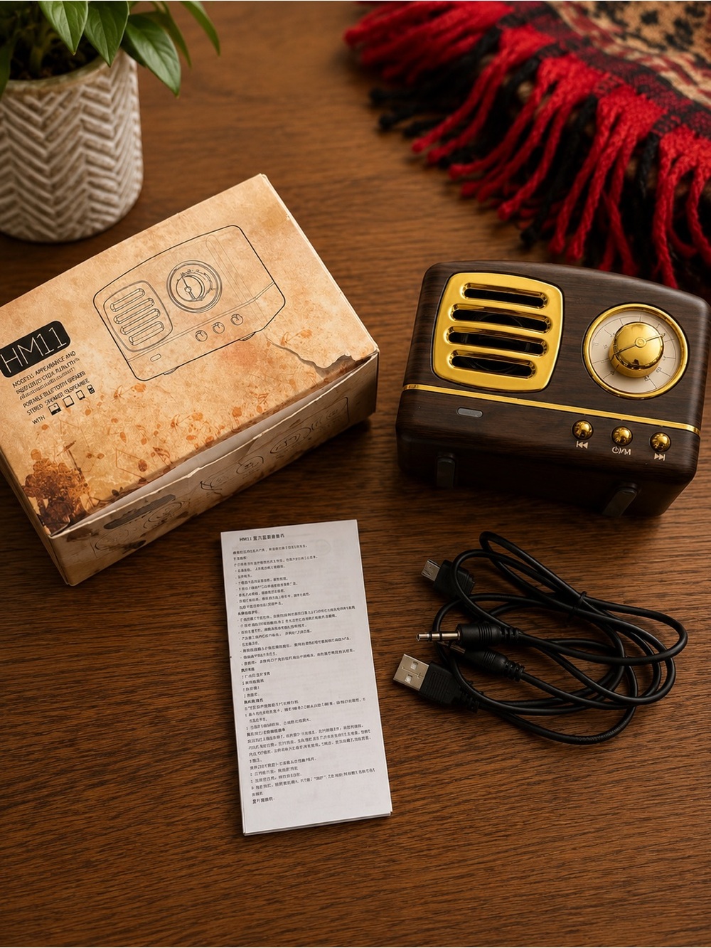 Vintage Style Bluetooth Speaker Retro Radio USB AUX TF Card HM11 - Picture 2 of 8
